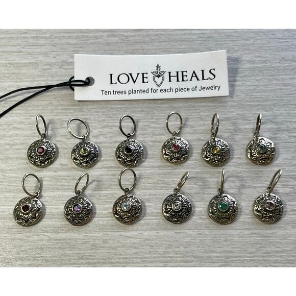 Love Heals Jewelry - Love Heals Garnet JANUARY Birthstone Round White Bronze Charm LH82